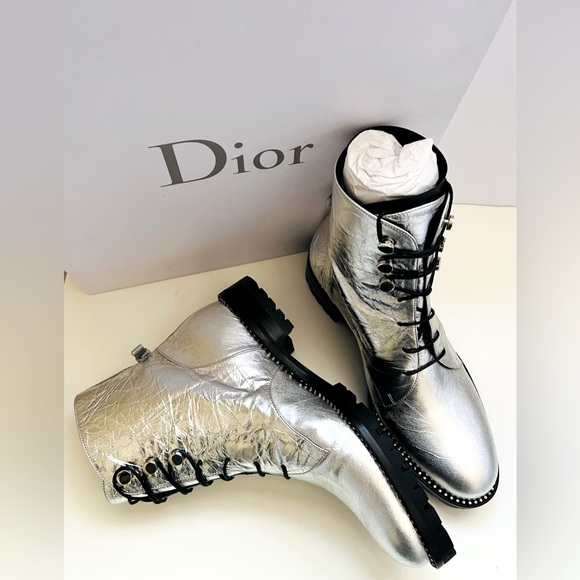 Dior Rebelle Argent Silver Crinkled Lambskin Boots - Picture 14 of 16